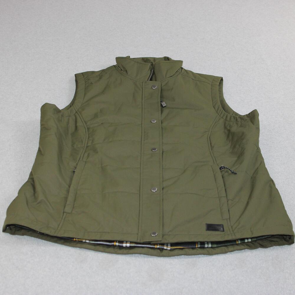Roots 73 Vest Womens XL Green Quilted Plaid Lined Full Zip Outdoor Heritage